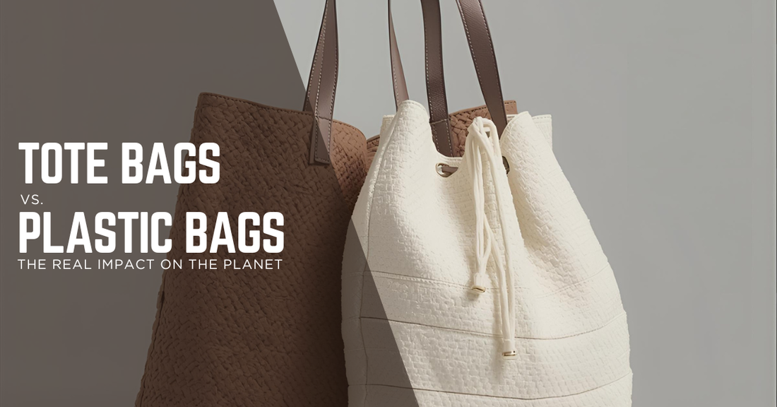 Sustainable tote bags made from eco-friendly fabric, highlighting tote bags vs plastic bags and their environmental impact.