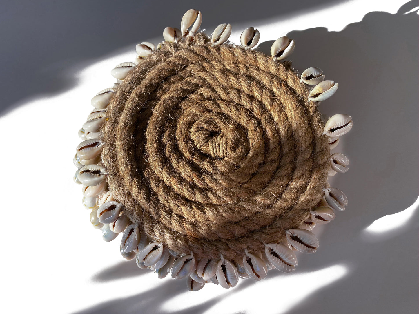 Hand-crafted jute coasters with Cowry Sea Shell (set of 6)