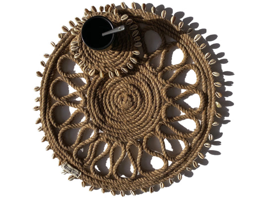 Hand made jute & cowrie placemat