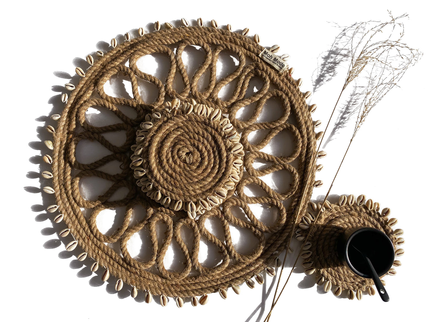 Hand made jute & cowrie placemat