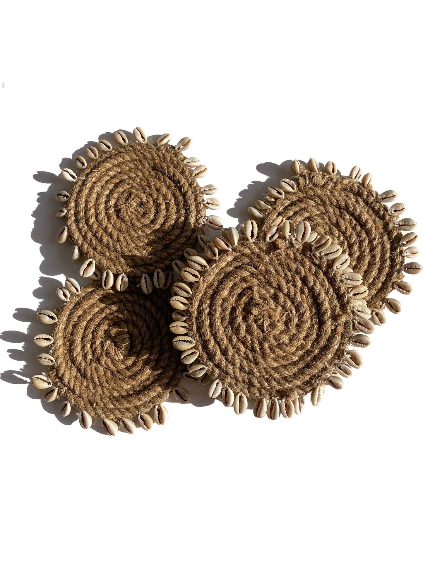 Hand-crafted jute coasters with Cowry Sea Shell (set of 6)