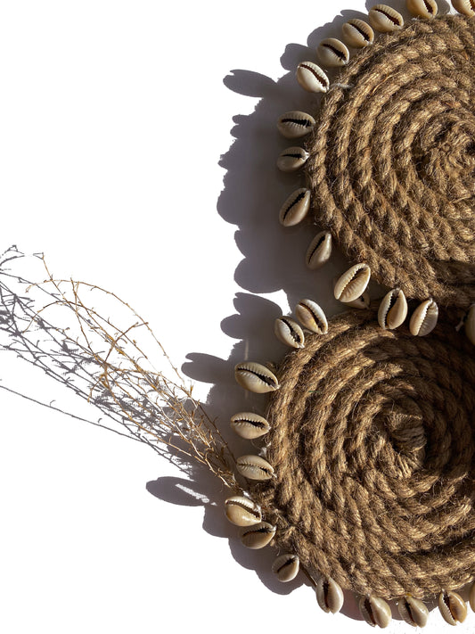 Hand-crafted jute coasters with Cowry Sea Shell (set of 6)